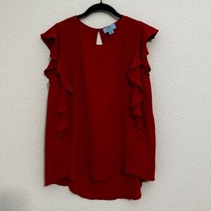 CeCe Red‎ Butterfly Cap Sleeve Blouse in M, Keyhole Button Detail